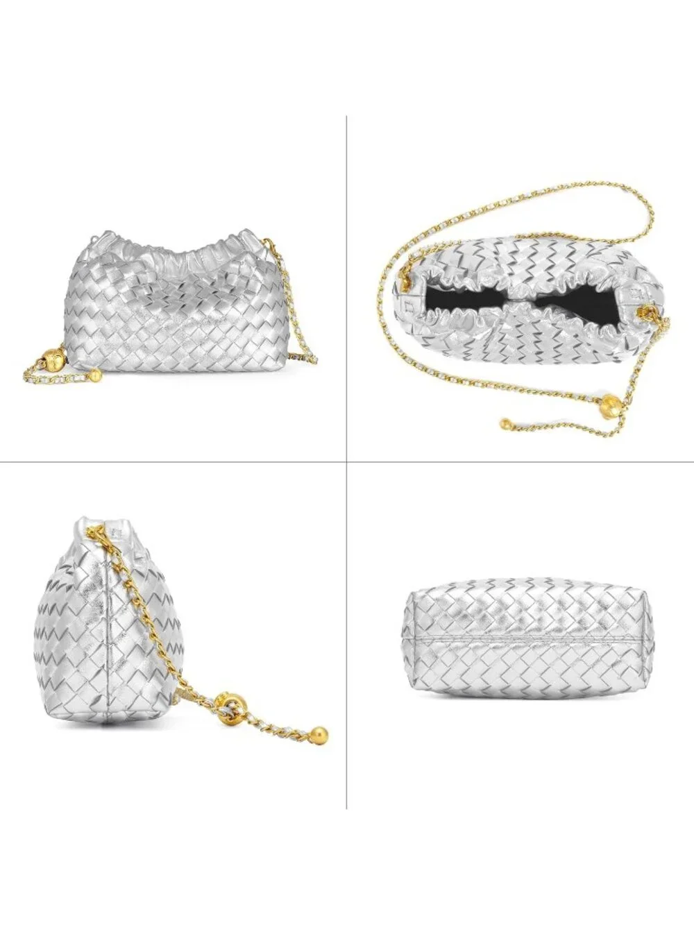 👜 Women's Silver Faux Leather Crossbody Bag Trendy Dumpling Evening Purse